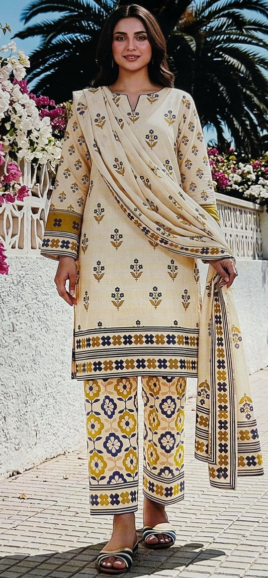Classic Charm Khaddar Digital Printed 3 Piece Suit (Unstitched)