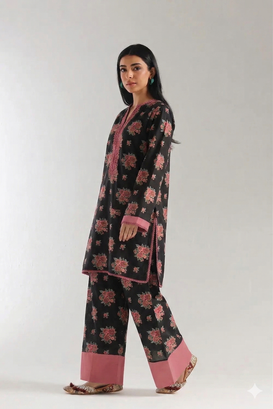 ALL OVER PRINT LAWN TWO PEICE SUIT UNSTITCH