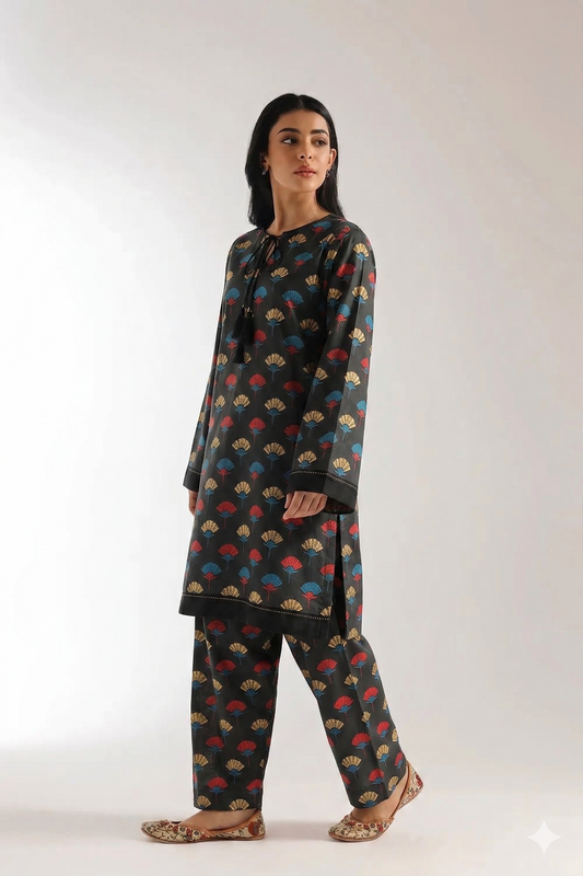 ALL OVER PRINT LAWN TWO PEICE SUIT UNSTITCH