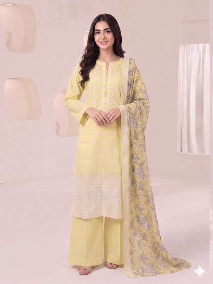 Summer Special Chicken Kari Lawn 3-Piece Suit - Semi-Stitched/Stitched (L, XL)