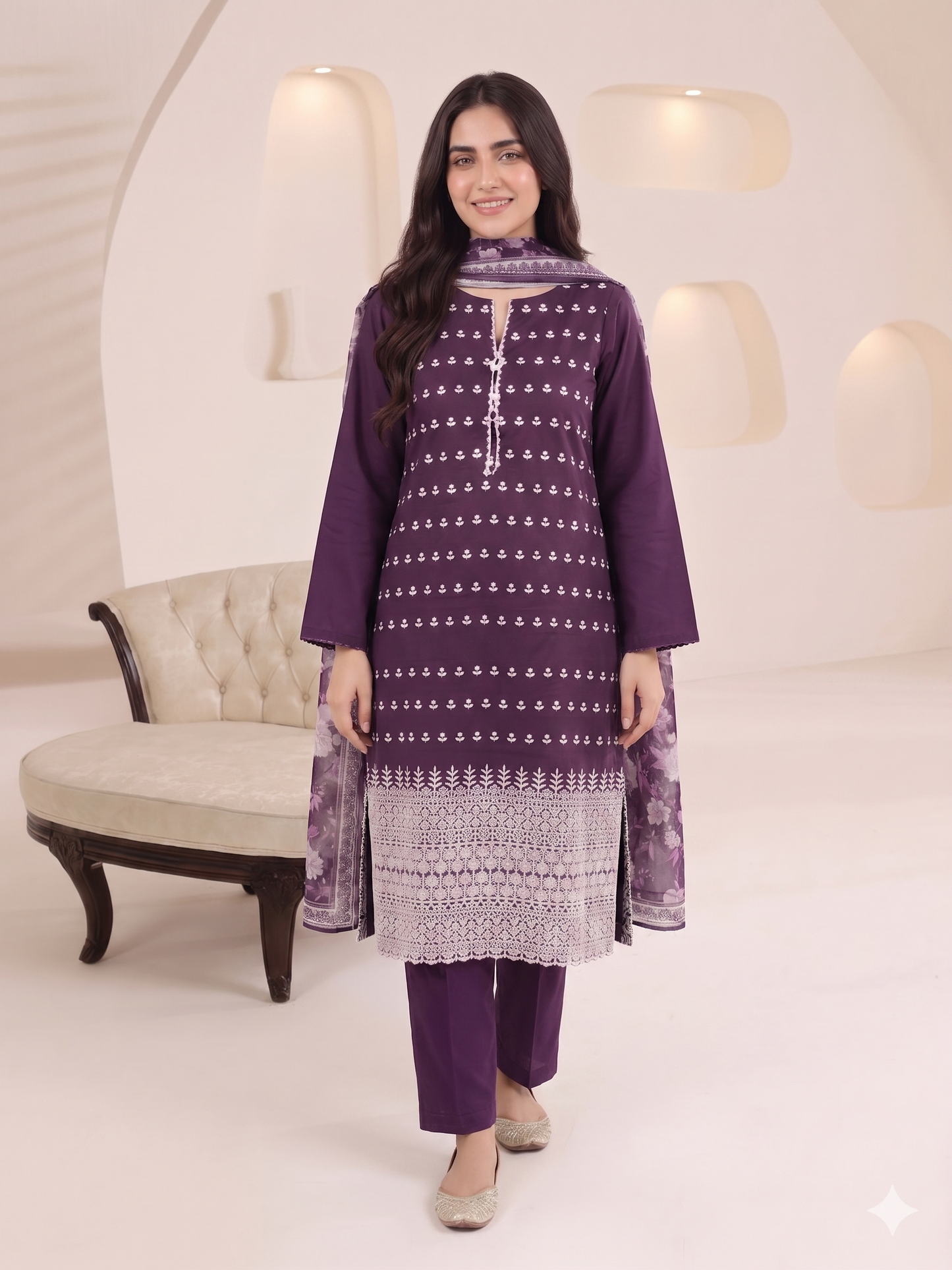 Summer Special Chicken Kari Lawn 3-Piece Suit - Semi-Stitched/Stitched (L, XL)