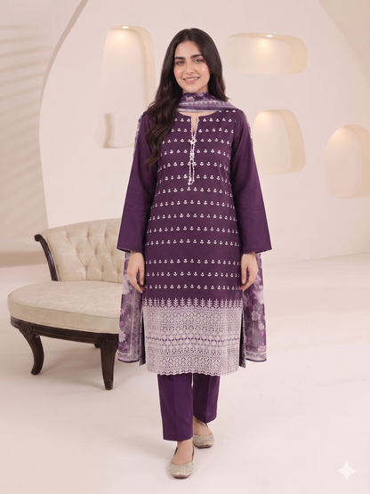 Summer Special Chicken Kari Lawn 3-Piece Suit - Semi-Stitched/Stitched (L, XL)