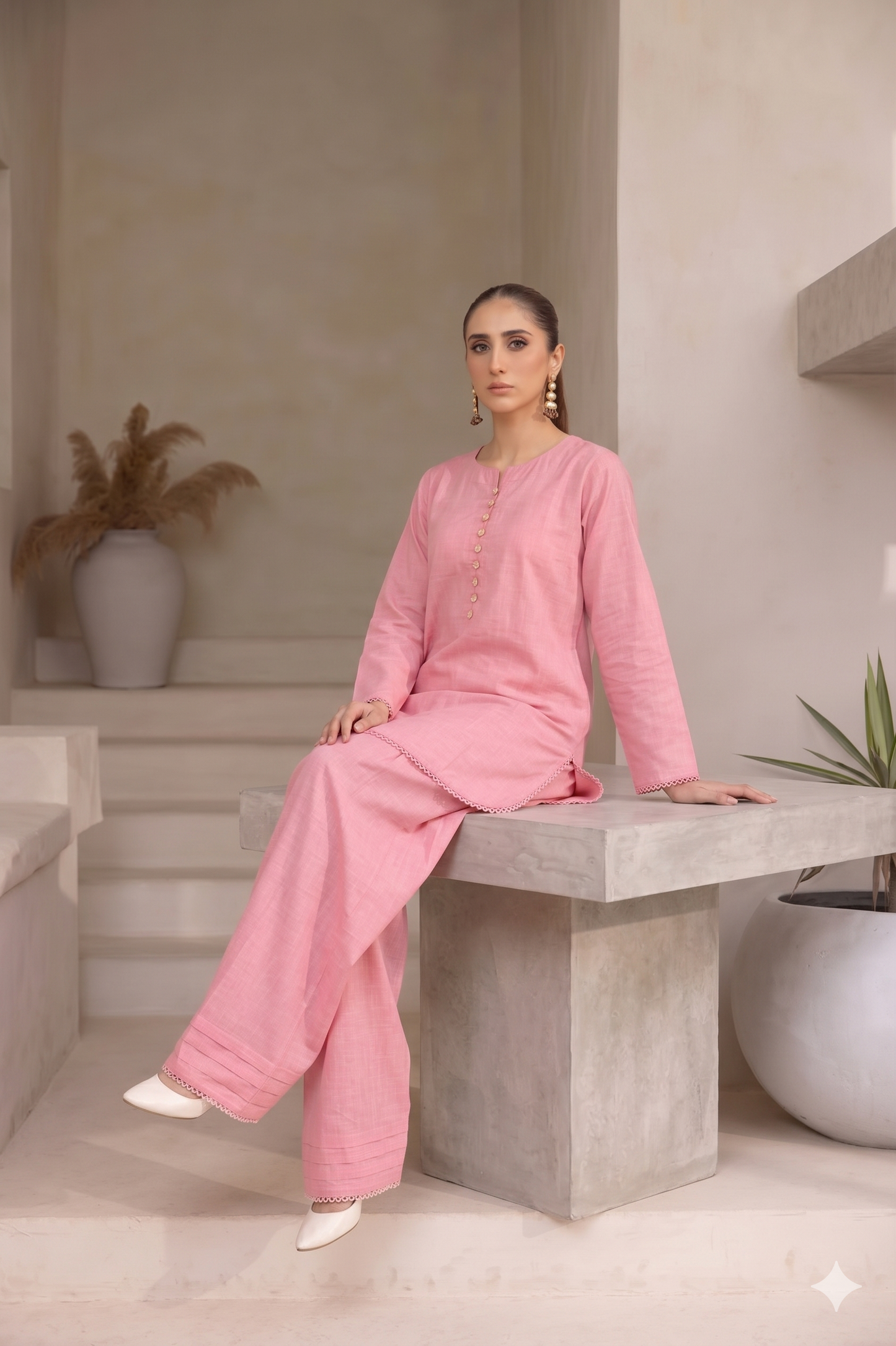 FARSHI SHALWAR SOLID LAWN SLUB TWO PEICE (STITCHED)