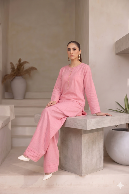 FARSHI SHALWAR SOLID LAWN SLUB TWO PEICE (STITCHED)