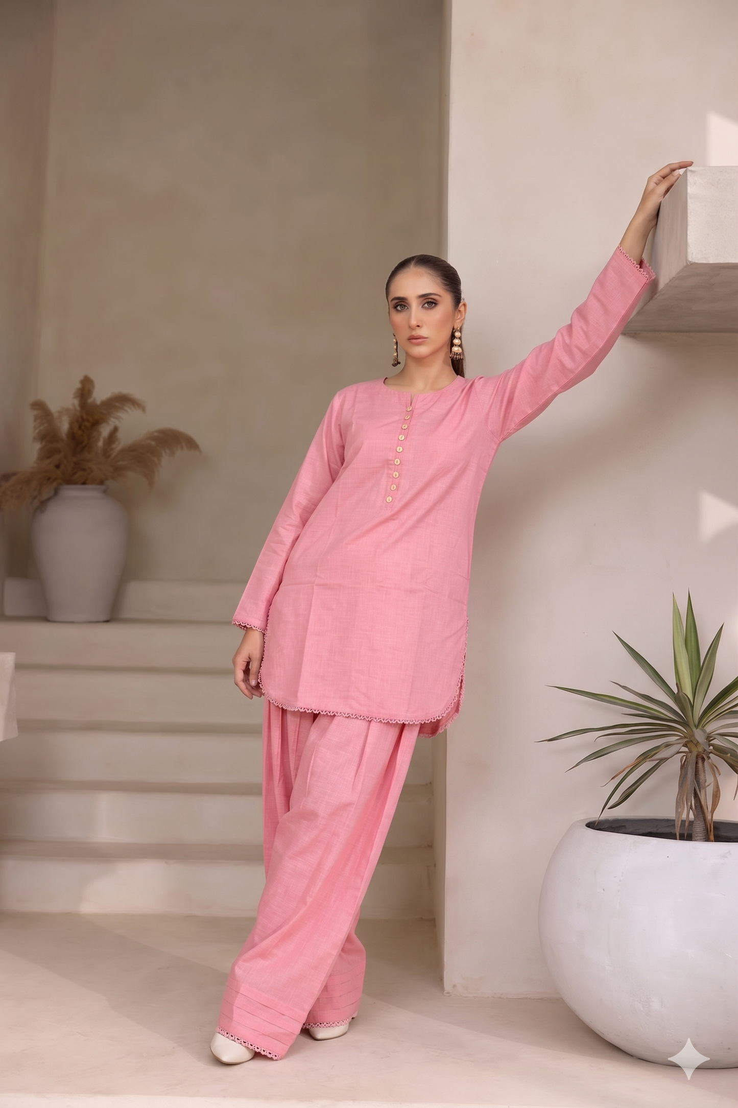 FARSHI SHALWAR SOLID LAWN SLUB TWO PEICE (STITCHED)