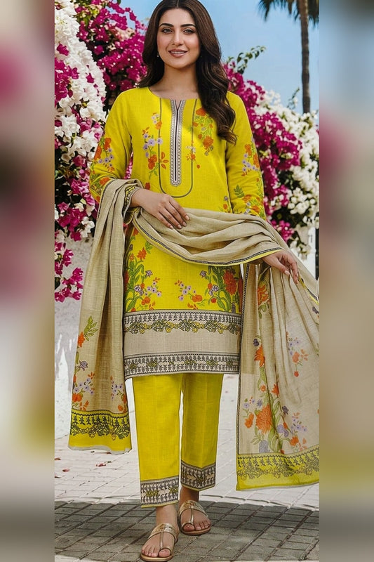Classic Charm Khaddar Digital Printed 3 Piece Suit (Unstitched)