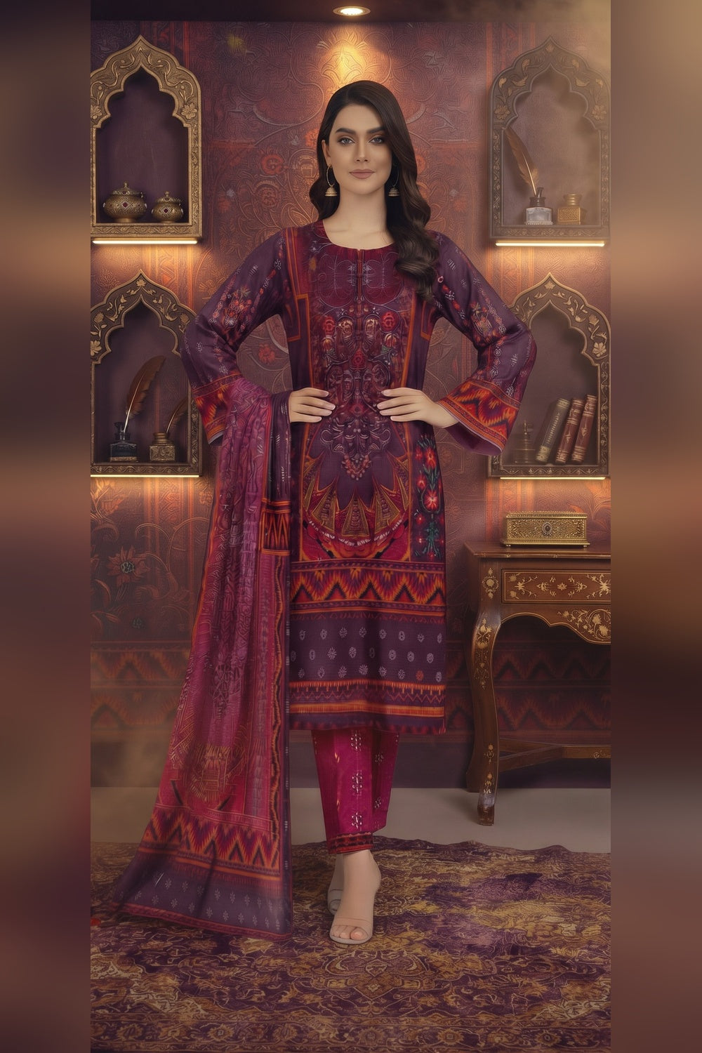Classic Charm Khaddar Digital Printed 3 Piece Suit (Unstitched)