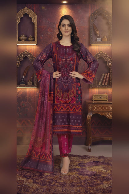 Classic Charm Khaddar Digital Printed 3 Piece Suit (Unstitched)