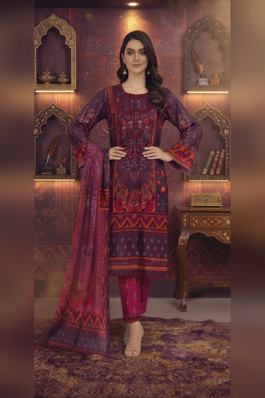 Classic Charm Khaddar Digital Printed 3 Piece Suit (Unstitched)