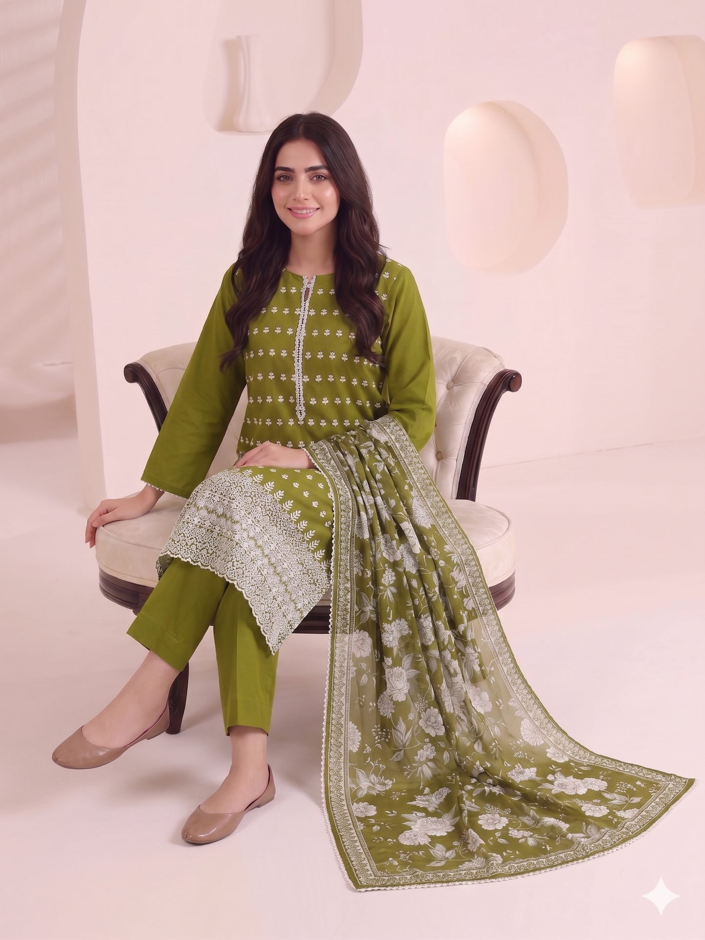 Summer Special Chicken Kari Lawn 3-Piece Suit - Semi-Stitched/Stitched (L, XL)