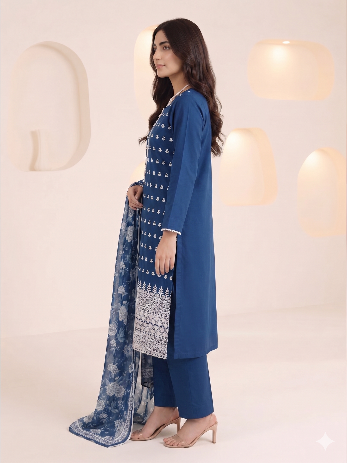 Summer Special Chicken Kari Lawn 3-Piece Suit - Semi-Stitched/Stitched (L, XL)