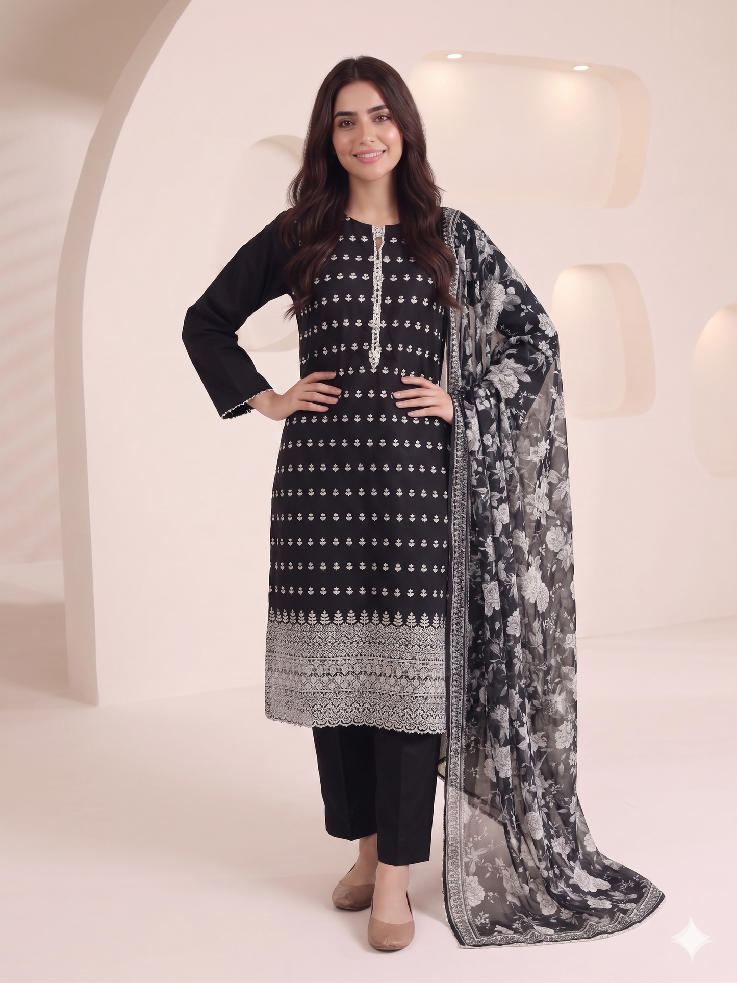 Summer Special Chicken Kari Lawn 3-Piece Suit - Semi-Stitched/Stitched (L, XL)