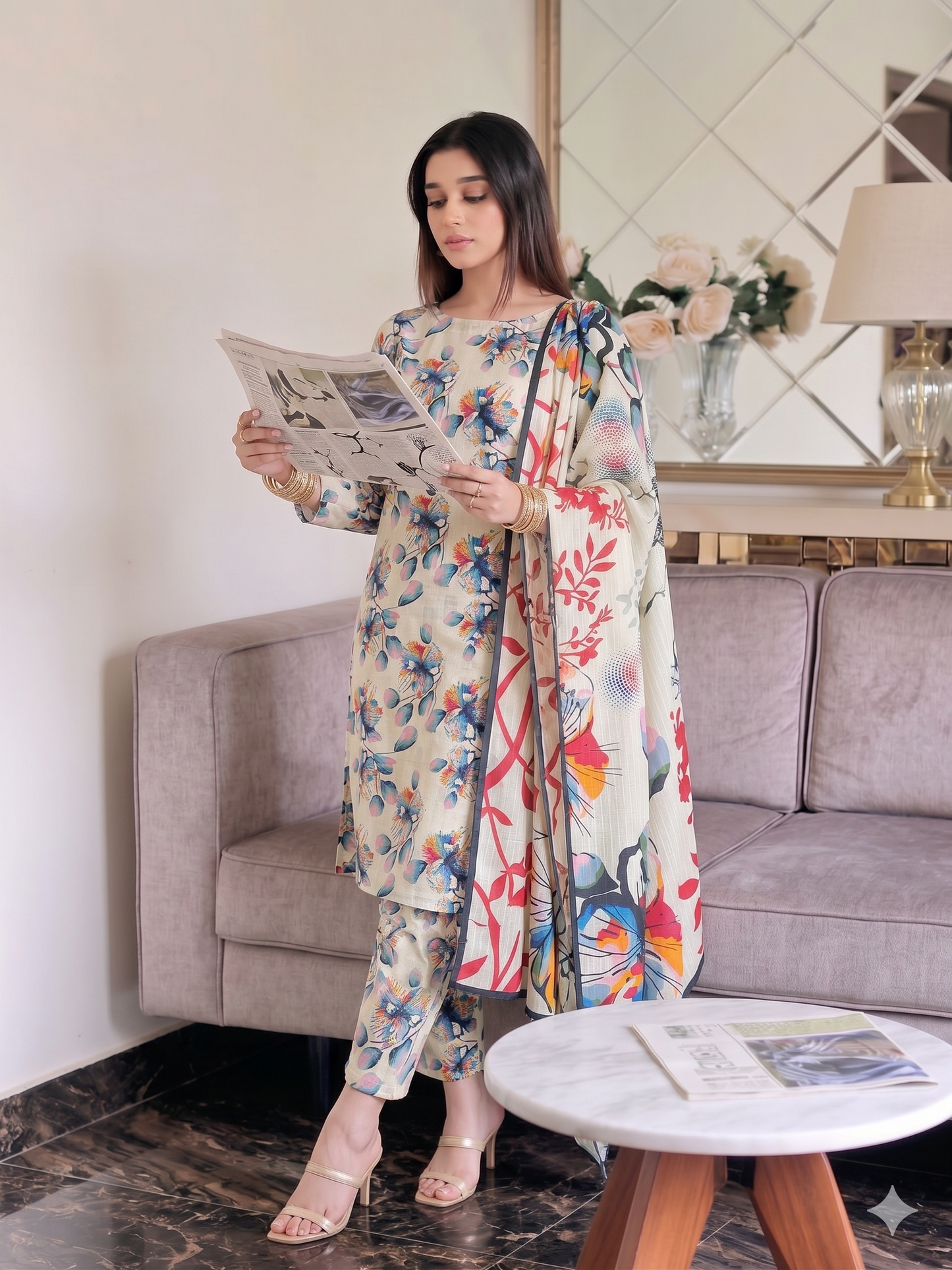 Premium Digital Print 3-Piece Unstitched Lawn Suit – All-Over 90/70 Bana Dora