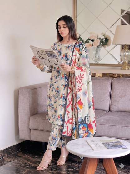 Premium Digital Print 3-Piece Unstitched Lawn Suit – All-Over 90/70 Bana Dora