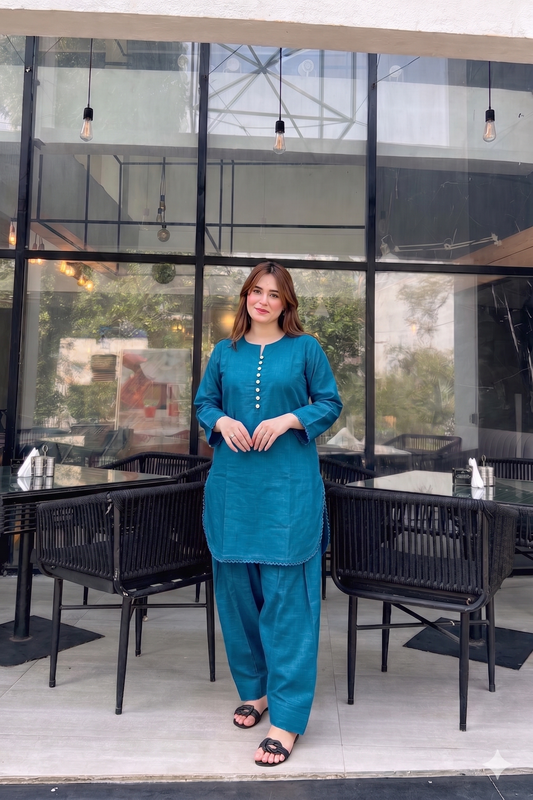 FARSHI SHALWAR SOLID LAWN SLUB TWO PEICE (STITCHED)