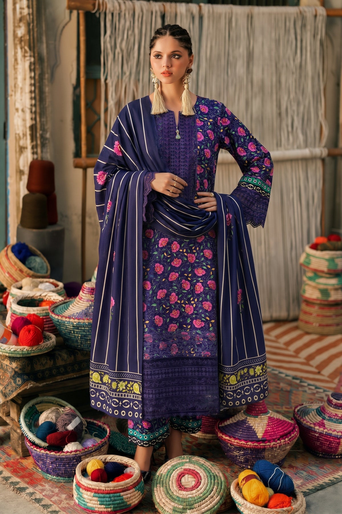 Royal Bloom Khaddar Digital Printed 3 Piece Suit (STITCHED)