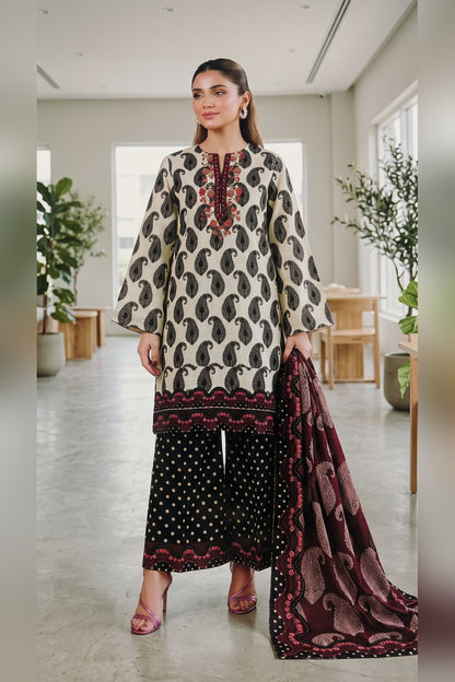 Classic Charm Khaddar Digital Printed 3 Piece Suit (Unstitched)