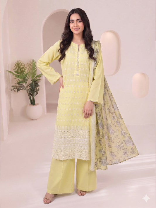 Summer Special Chicken Kari Lawn 3-Piece Suit - Semi-Stitched/Stitched (L, XL)