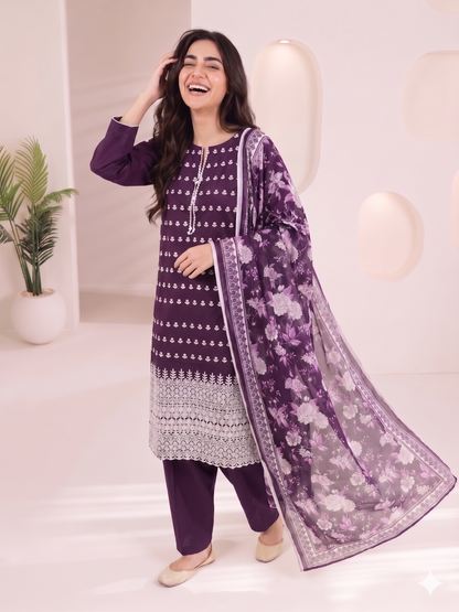 Summer Special Chicken Kari Lawn 3-Piece Suit - Semi-Stitched/Stitched (L, XL)