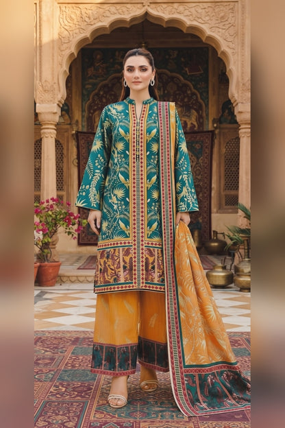 Classic Charm Khaddar Digital Printed 3 Piece Suit (Unstitched)