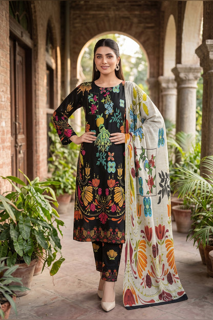 Classic Charm Khaddar Digital Printed 3 Piece Suit (Unstitched)