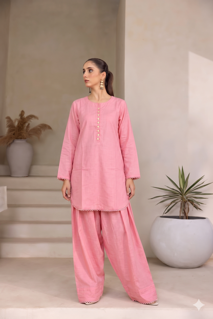 FARSHI SHALWAR SOLID LAWN SLUB TWO PEICE (STITCHED)