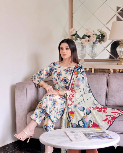 Premium Digital Print 3-Piece Unstitched Lawn Suit – All-Over 90/70 Bana Dora