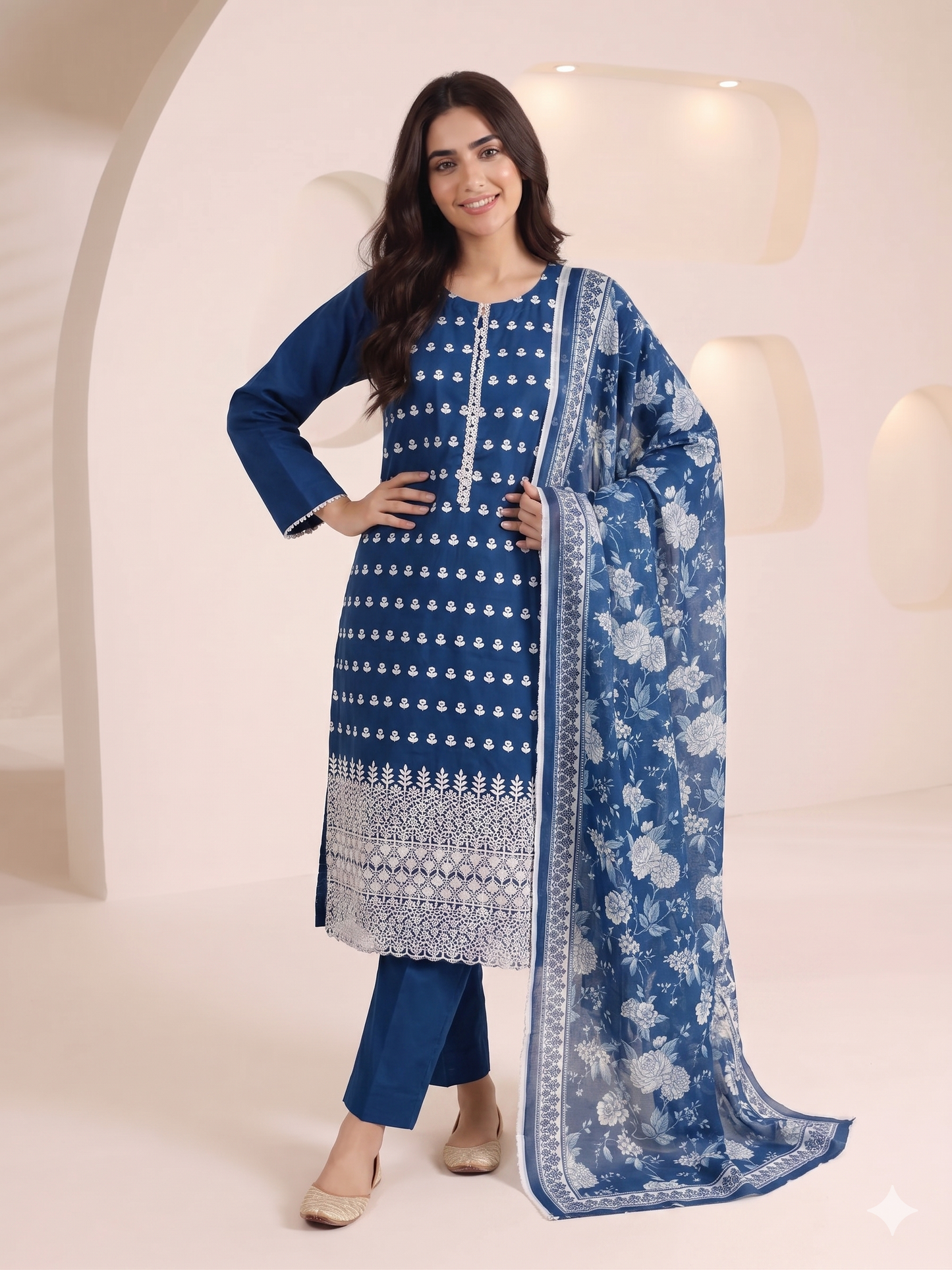 Summer Special Chicken Kari Lawn 3-Piece Suit - Semi-Stitched/Stitched (L, XL)