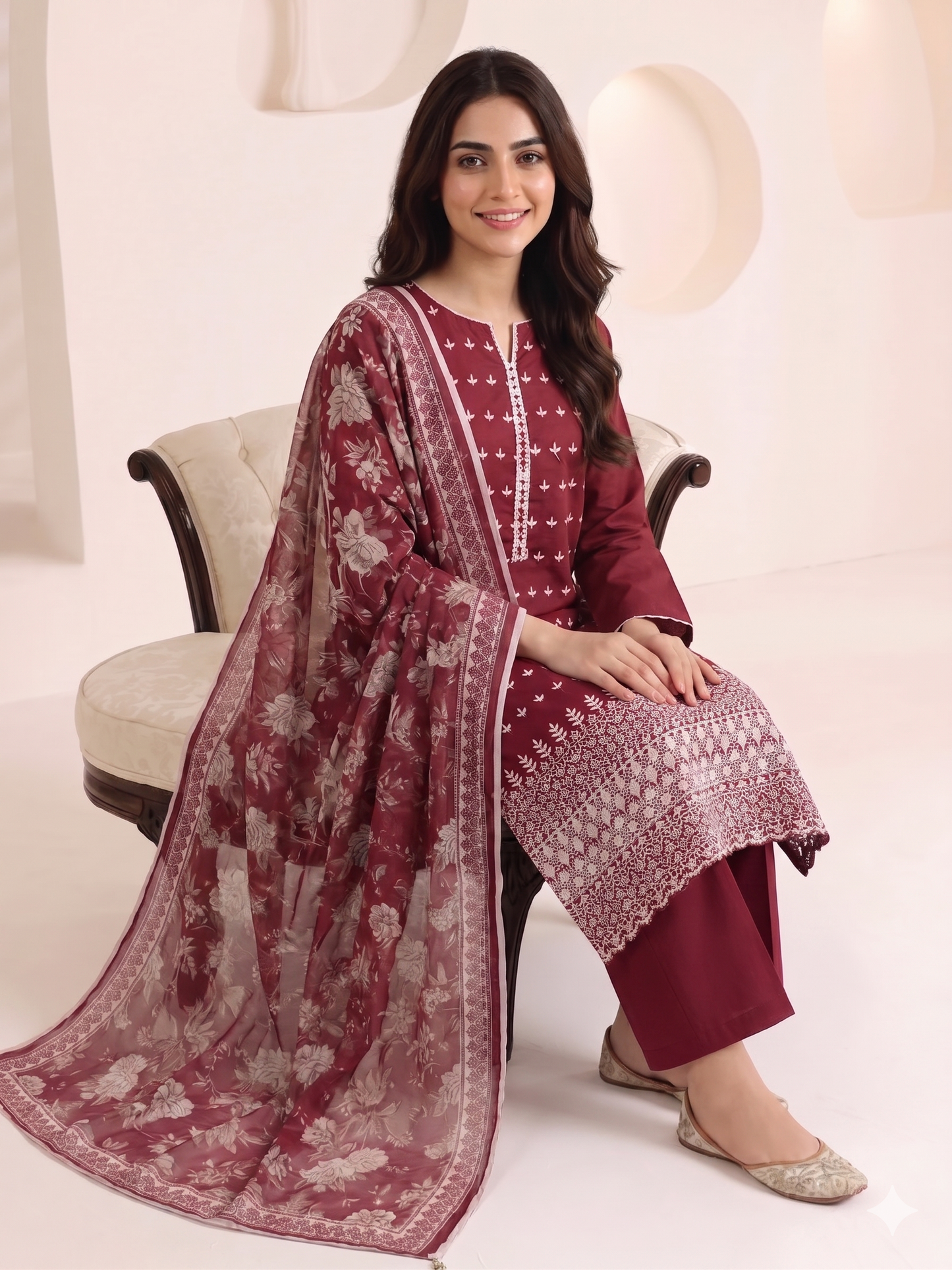 Summer Special Chicken Kari Lawn 3-Piece Suit - Semi-Stitched/Stitched (L, XL)