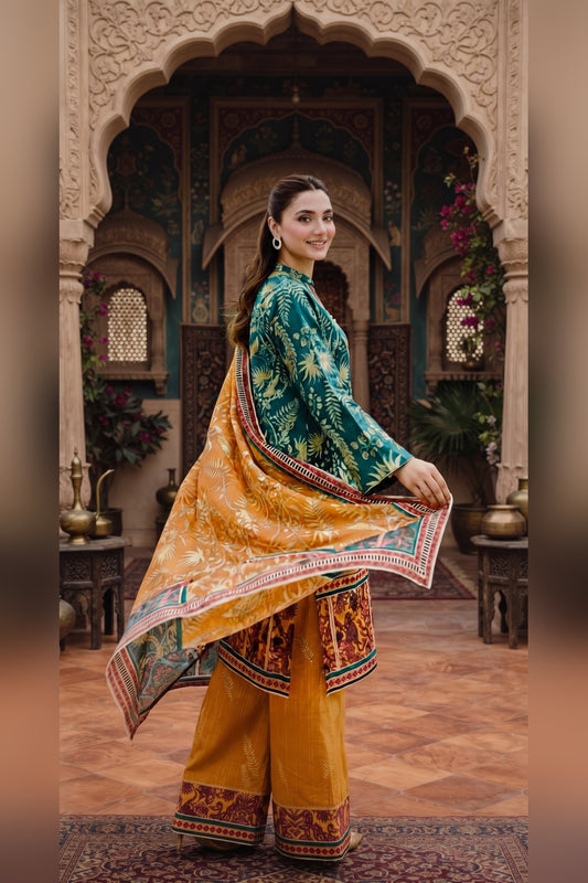 Classic Charm Khaddar Digital Printed 3 Piece Suit (Unstitched)