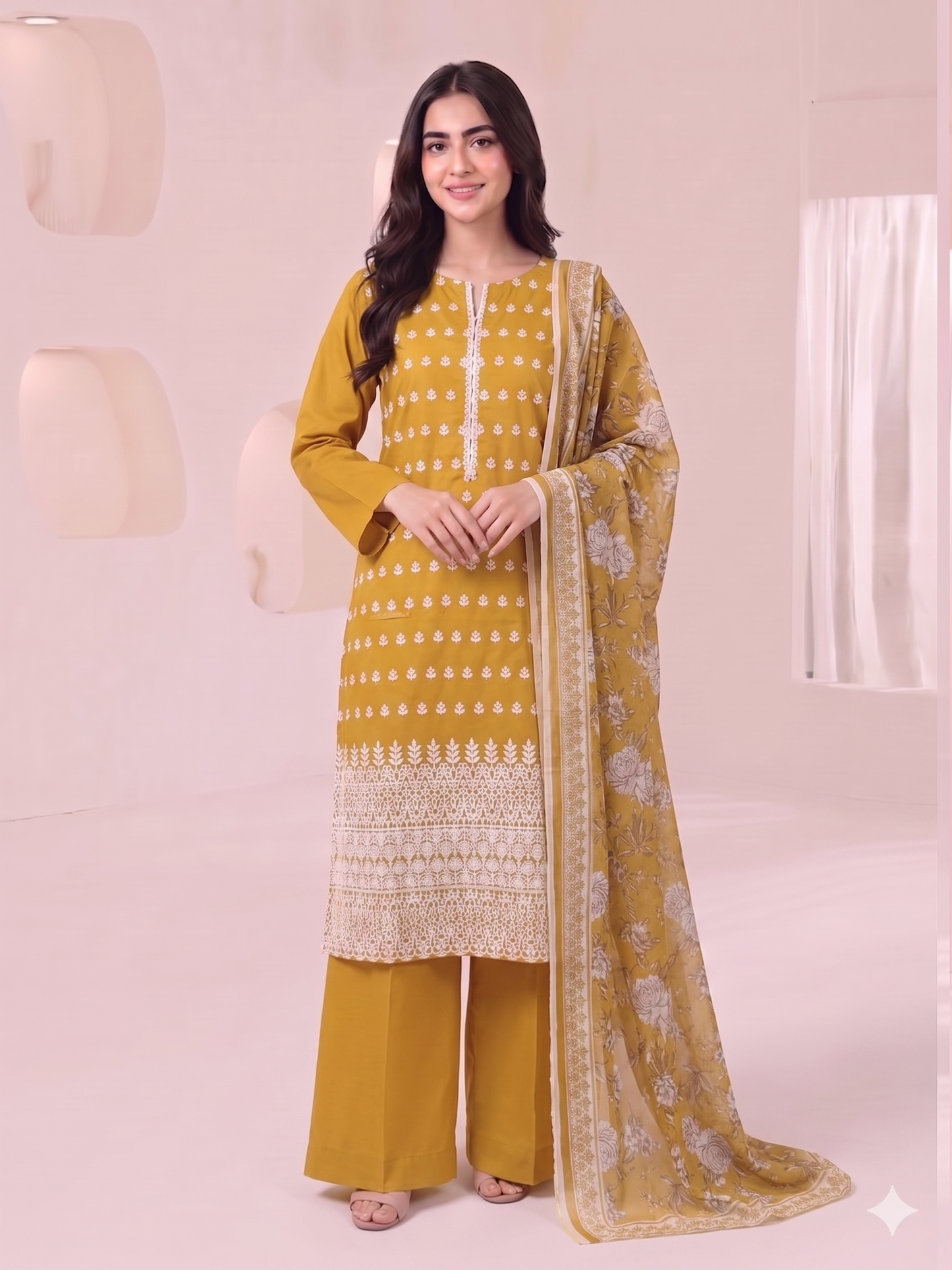 Summer Special Chicken Kari Lawn 3-Piece Suit - Semi-Stitched/Stitched (L, XL)