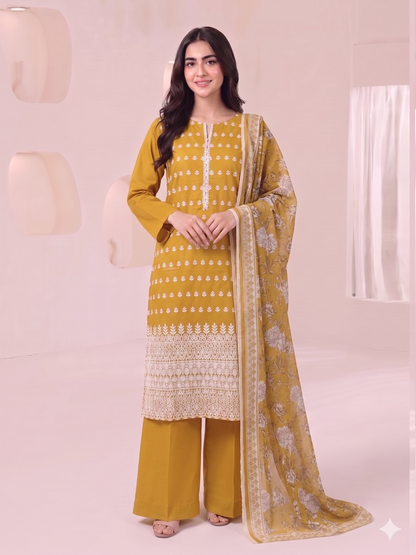 Summer Special Chicken Kari Lawn 3-Piece Suit - Semi-Stitched/Stitched (L, XL)