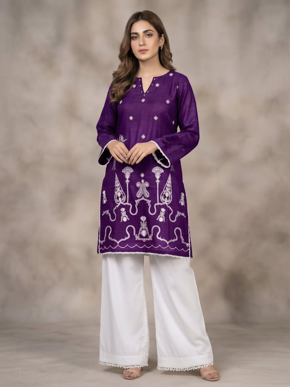 Winter Dhanak Embroidered 2 Piece Co-Ord Set (Stitched)