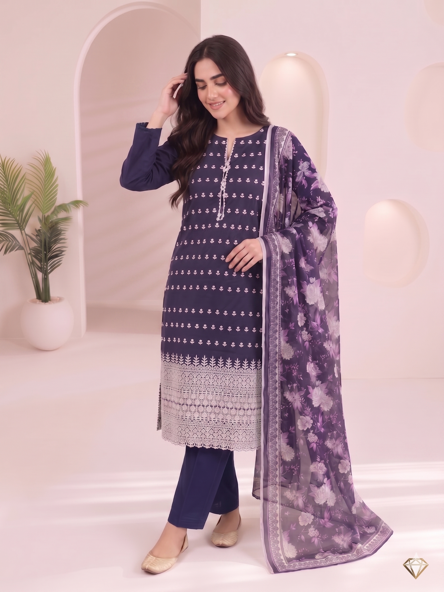 Summer Special Chicken Kari Lawn 3-Piece Suit - Semi-Stitched/Stitched (L, XL)