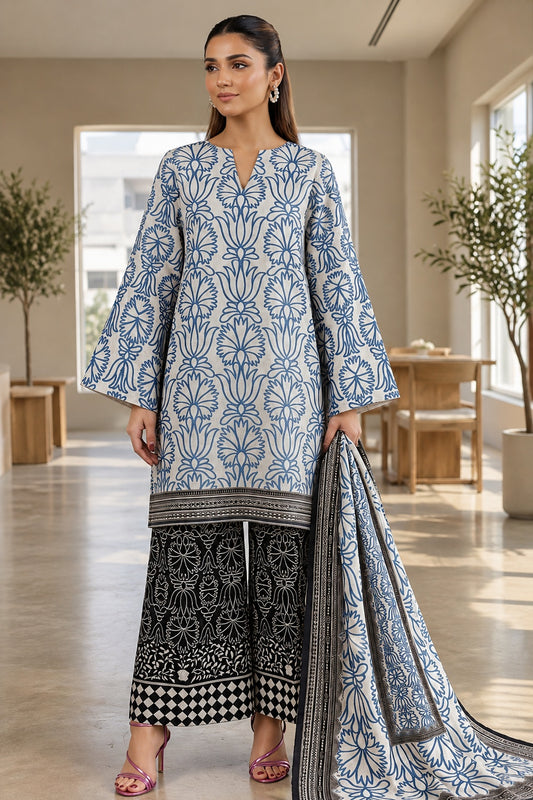 Classic Charm Khaddar Digital Printed 3 Piece Suit (Unstitched)