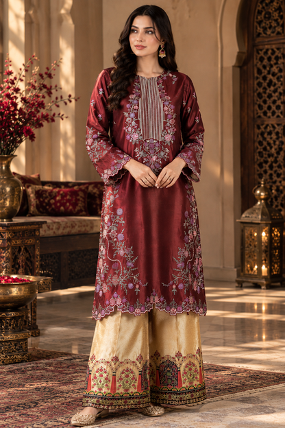 Luxury Embroidered Silk 2-Piece Suit (Unstitched)