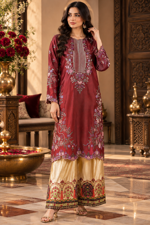 Luxury Embroidered Silk 2-Piece Suit (Unstitched)