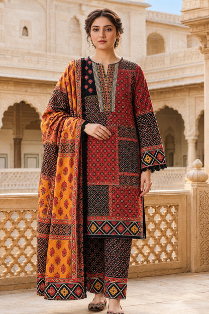 Classic Charm Khaddar Digital Printed 3 Piece Suit (Unstitched)