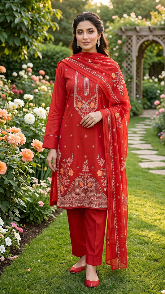 Bin Anwar Rangreza Luxury Embroidered 3-Piece Lawn Suit with Fancy Dupatta
