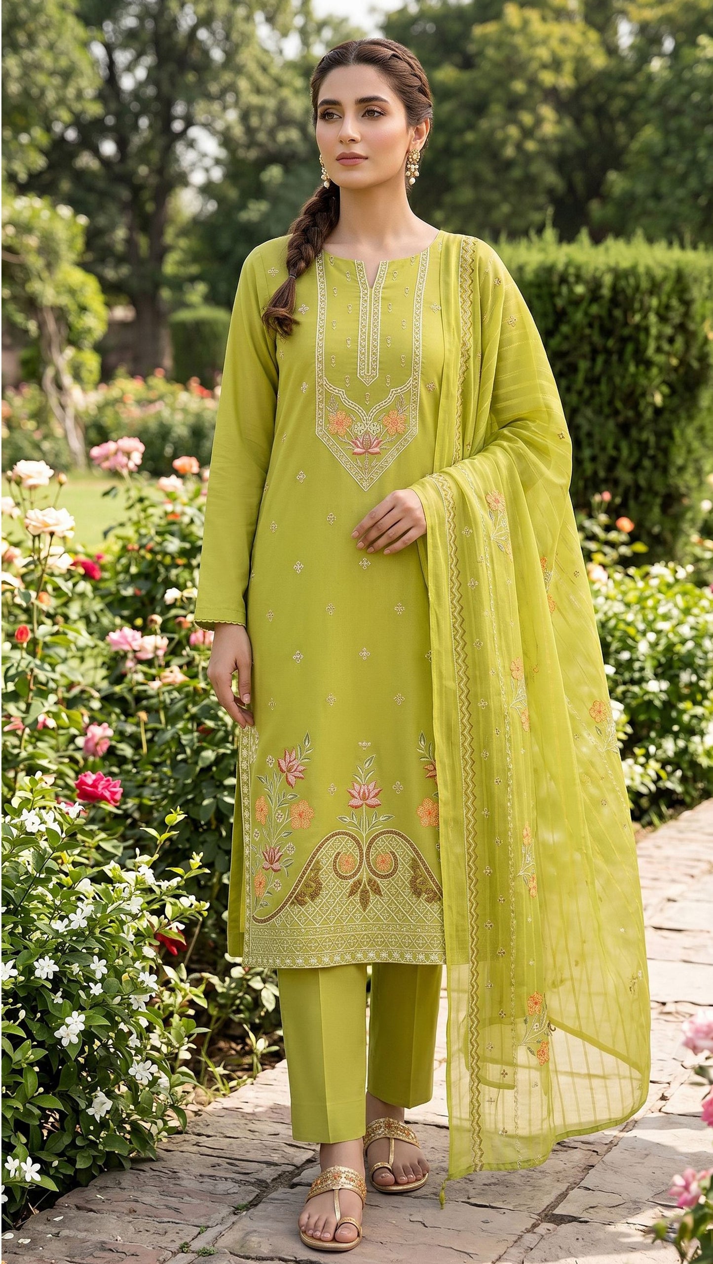Bin Anwar Rangreza Luxury Embroidered 3-Piece Lawn Suit with Fancy Dupatta