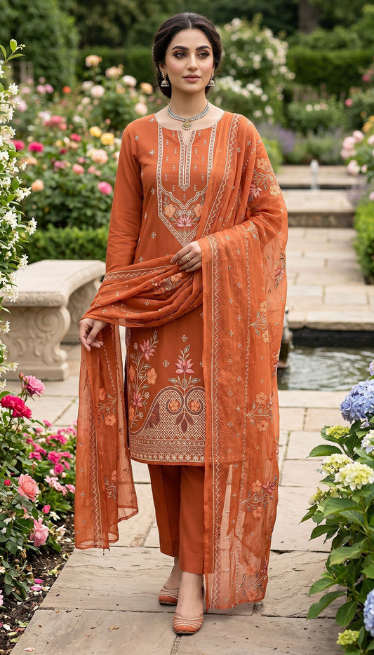 Bin Anwar Rangreza Luxury Embroidered 3-Piece Lawn Suit with Fancy Dupatta
