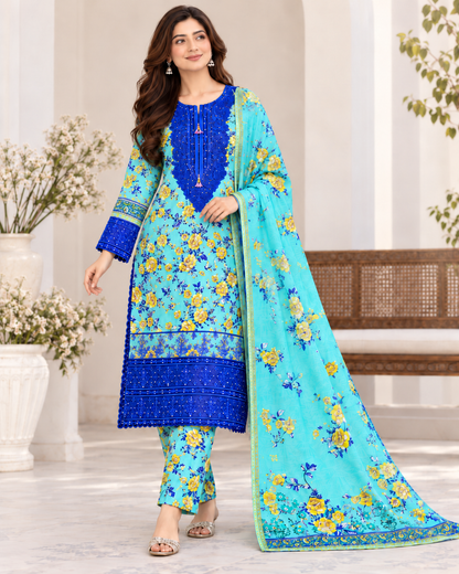 Royal Bloom Khaddar Digital Printed 3 Piece Suit (STITCHED)