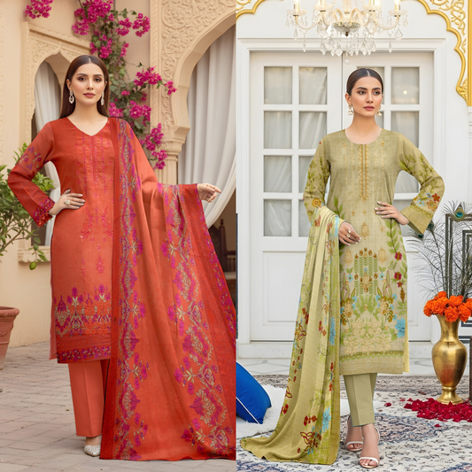 2 Suits Bundle Deal – Lawn 3-Piece Embroidered