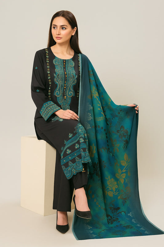 Luxury Shemre 3-Piece Embroidered Suit – Winter Elegance Collection