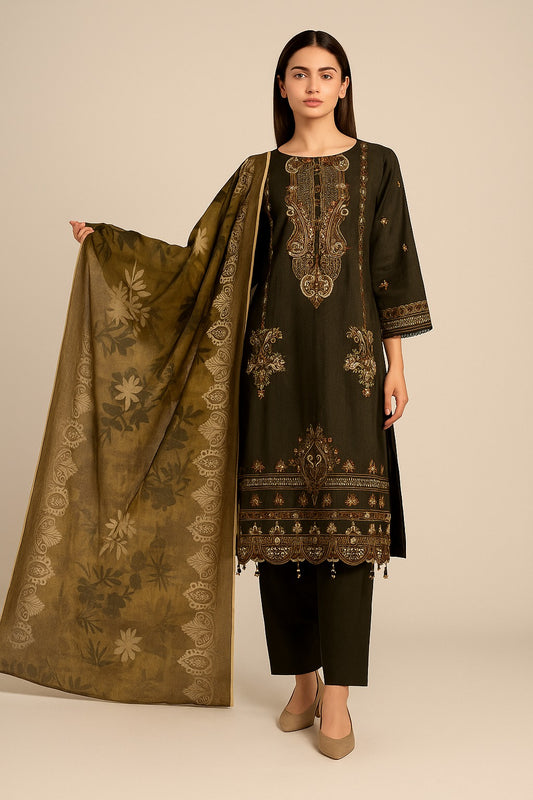 Luxury Shemre 3-Piece Embroidered Suit – Winter Elegance Collection