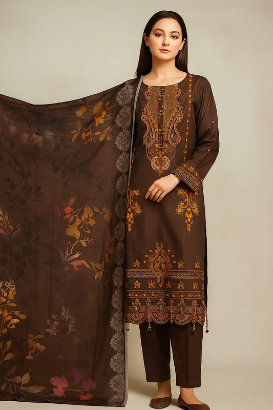 Luxury Shemre 3-Piece Embroidered Suit – Winter Elegance Collection