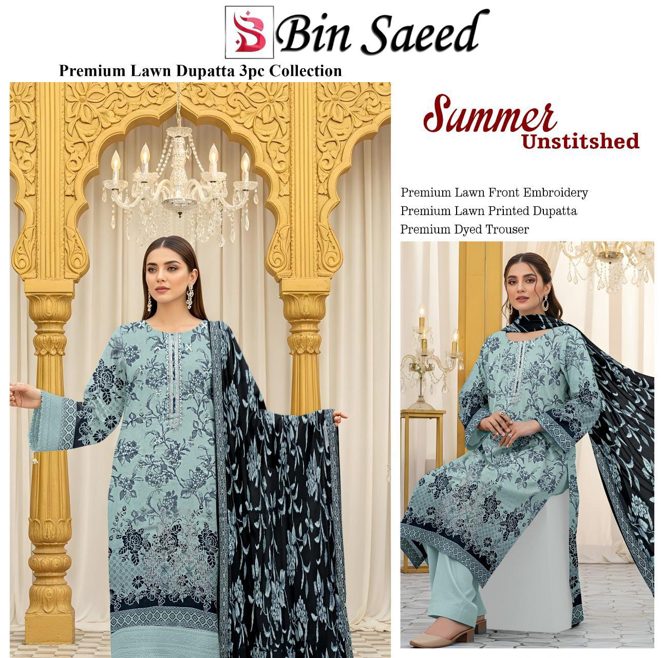 BUNDLE OF 10 SUITS LAWN UNSTITCH 3PEICE