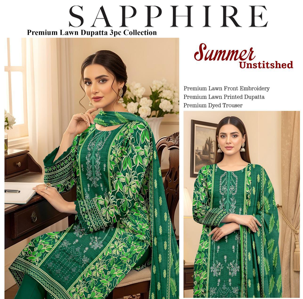 BUNDLE OF 10 SUITS LAWN UNSTITCH 3PEICE