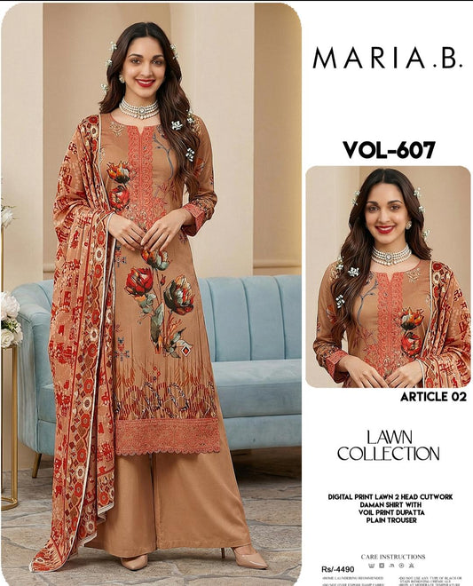 DOWN EMBROIDERY LUXURY LAWN 3PEICE UNSTITCH