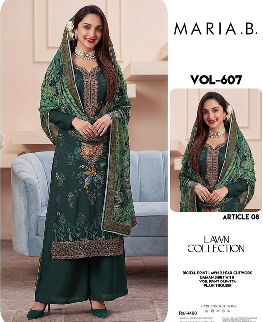 DOWN EMBROIDERY LUXURY LAWN 3PEICE UNSTITCH